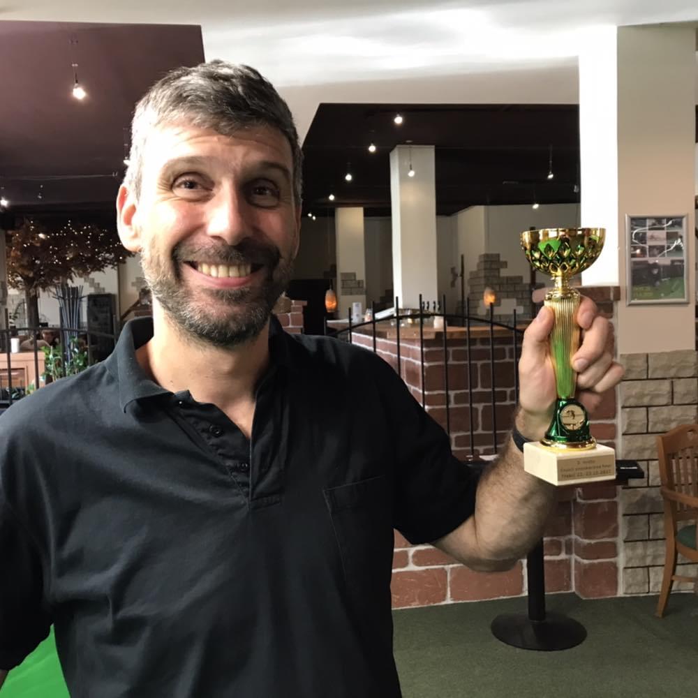 club player Tomáš Bejček portrait with trophy